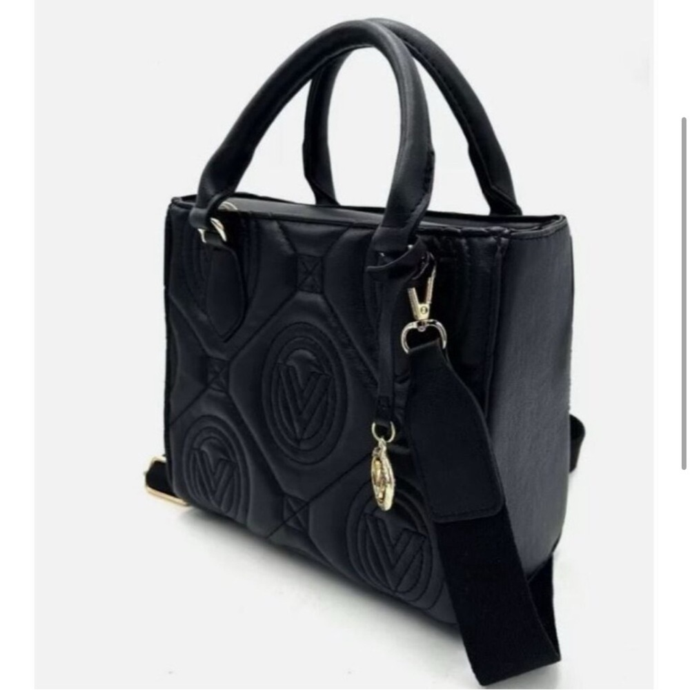 Valentino Orlandi NWT Tote Black Vegan Leather Handbag Shoulder Strap Top Handle - Picture 2 of 3